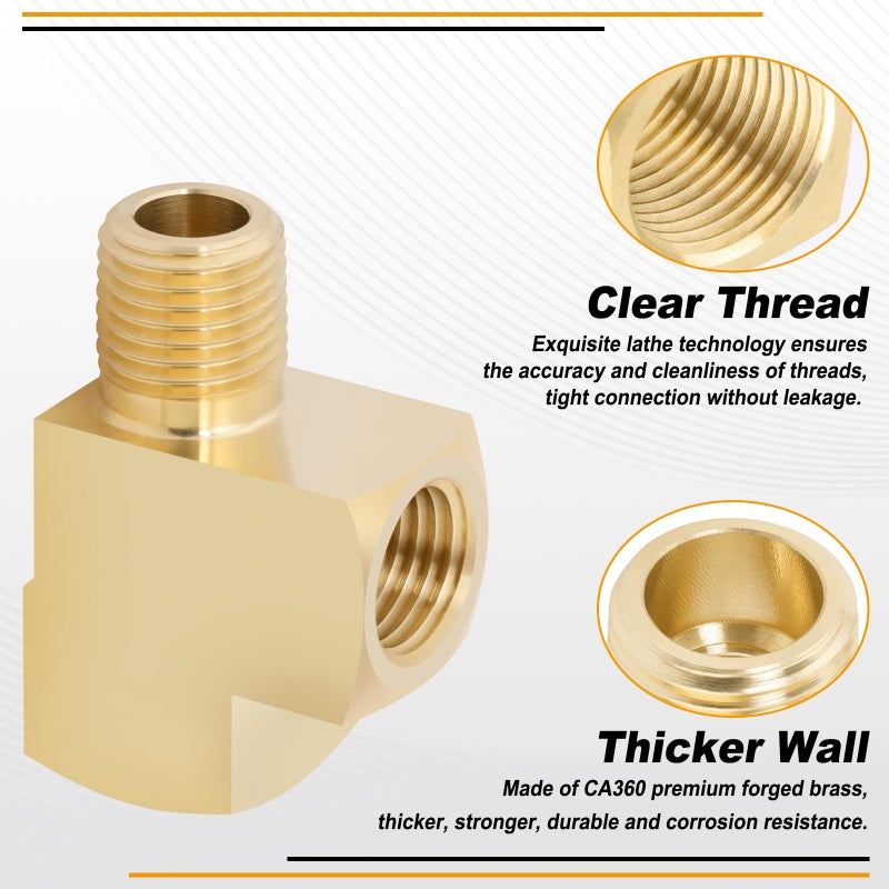 KOOTANS 4 Pack Brass Tee Fittings 1/4" NPT Female to 1/4" NPT Female to 1/4" NPT Male Barstock Street Tee Fittings 3 Way Brass Pipe Fitting - Image 3